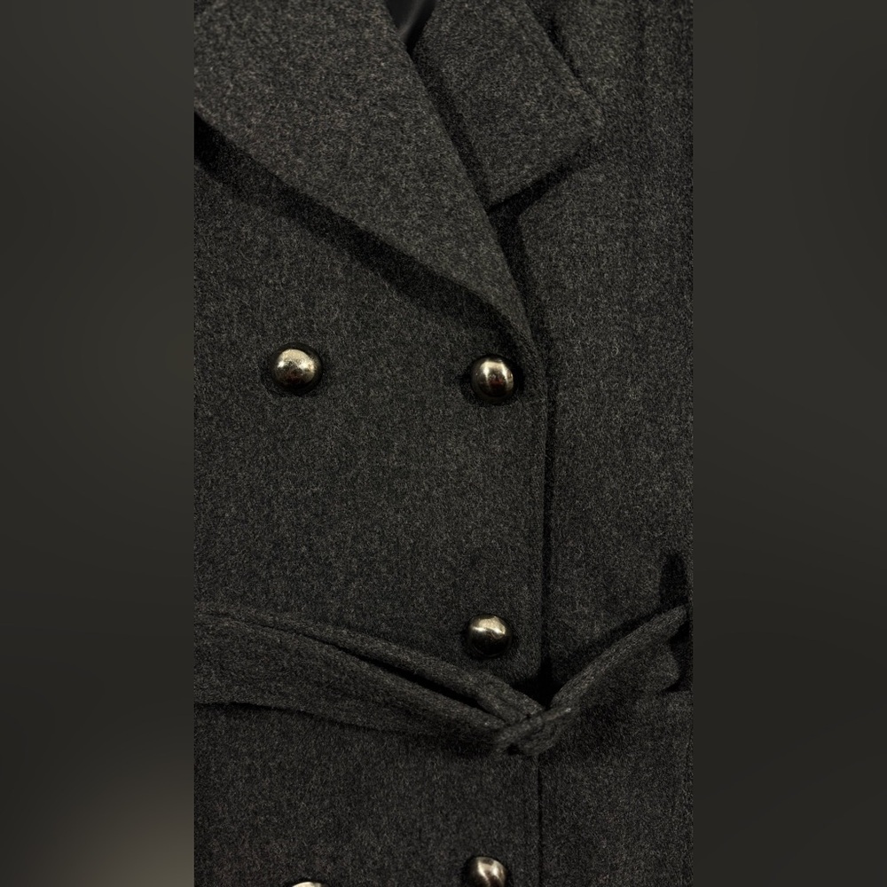 Women’s Size 10 Double-Breasted Belted Trench Charcoal Black Coat. - Picture 5 of 7